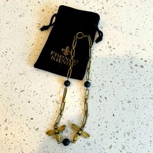 French Kande brass and black onyx bee necklace